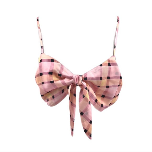 Topshop Tops - Topshop Pink Check Tie Front Bralette Crop Top